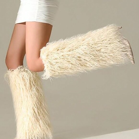 Apricot Women's Luxury Elegant faux Fur Stiletto High Heel Boots - Picture 7 of 7